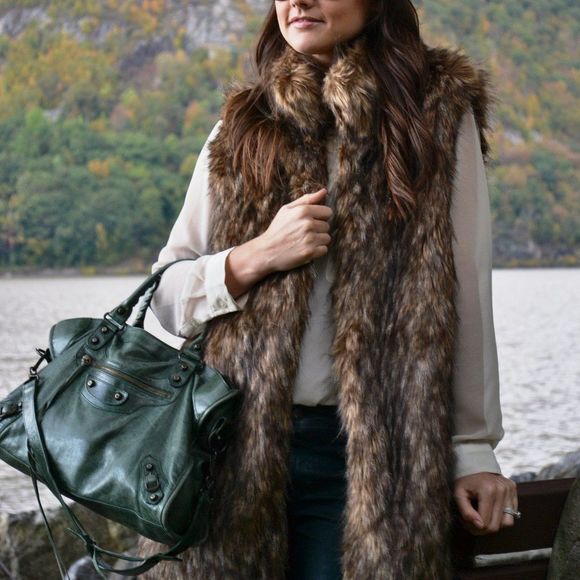 Michael Kors Brown Faux Raccoon Fur Sleeveless Vest